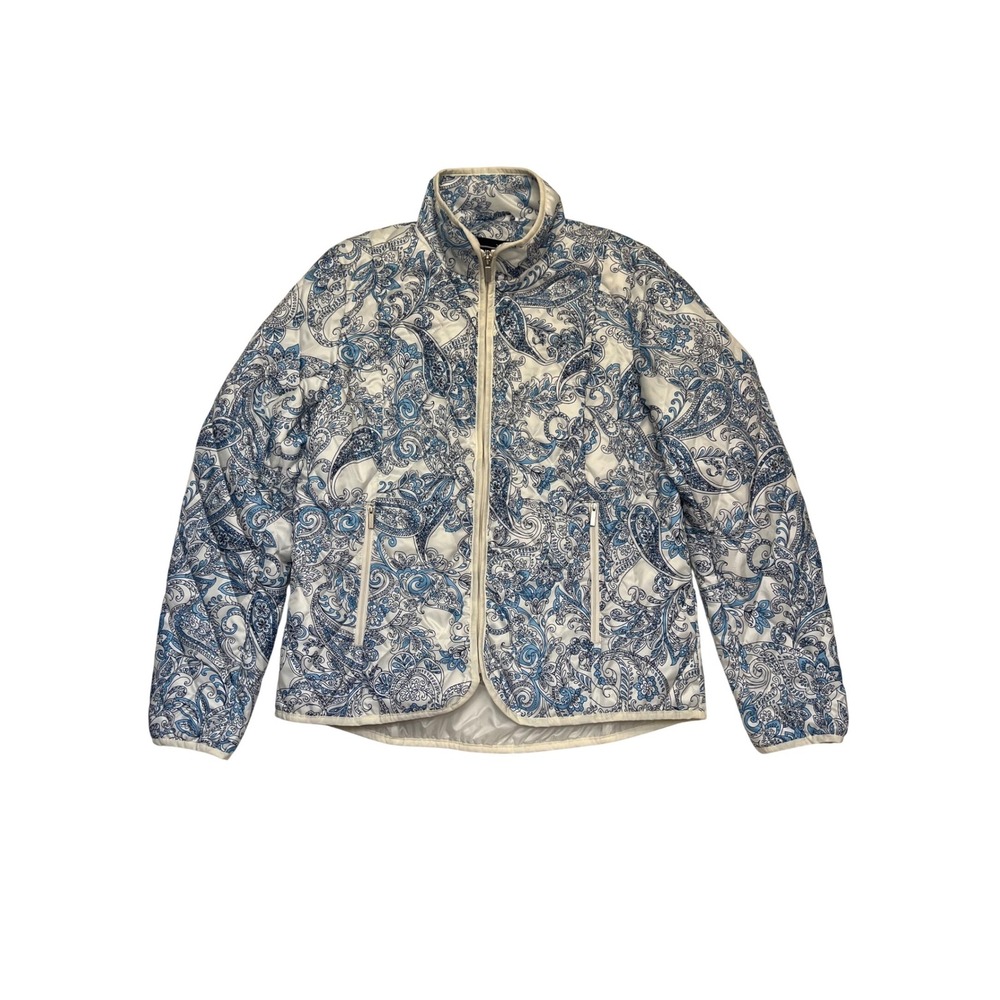 Lands' End Blue White Paisley Coastal Cottage Shabby Chic Quilted Jacket Size M